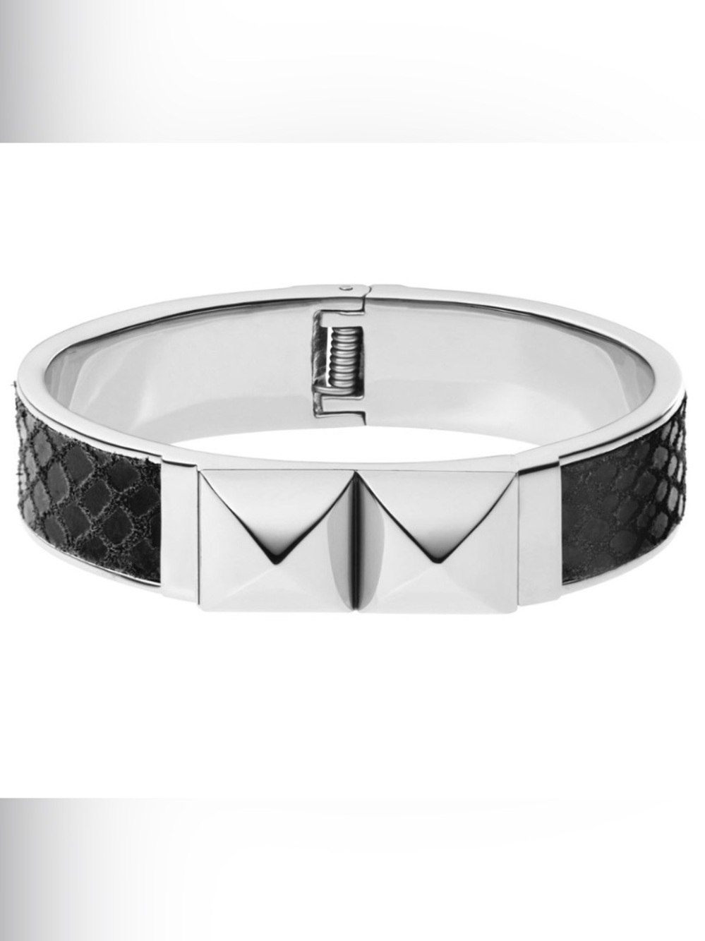 Michael Kors Silver-Tone Pyramid Stud Bracelet with Black Inlay
